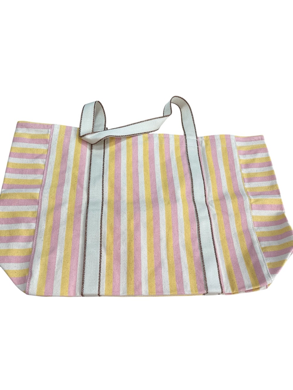 Victoria's Secret Pink & yellow and Cream Striped Canvas Tote NWT - Picture 2 of 6